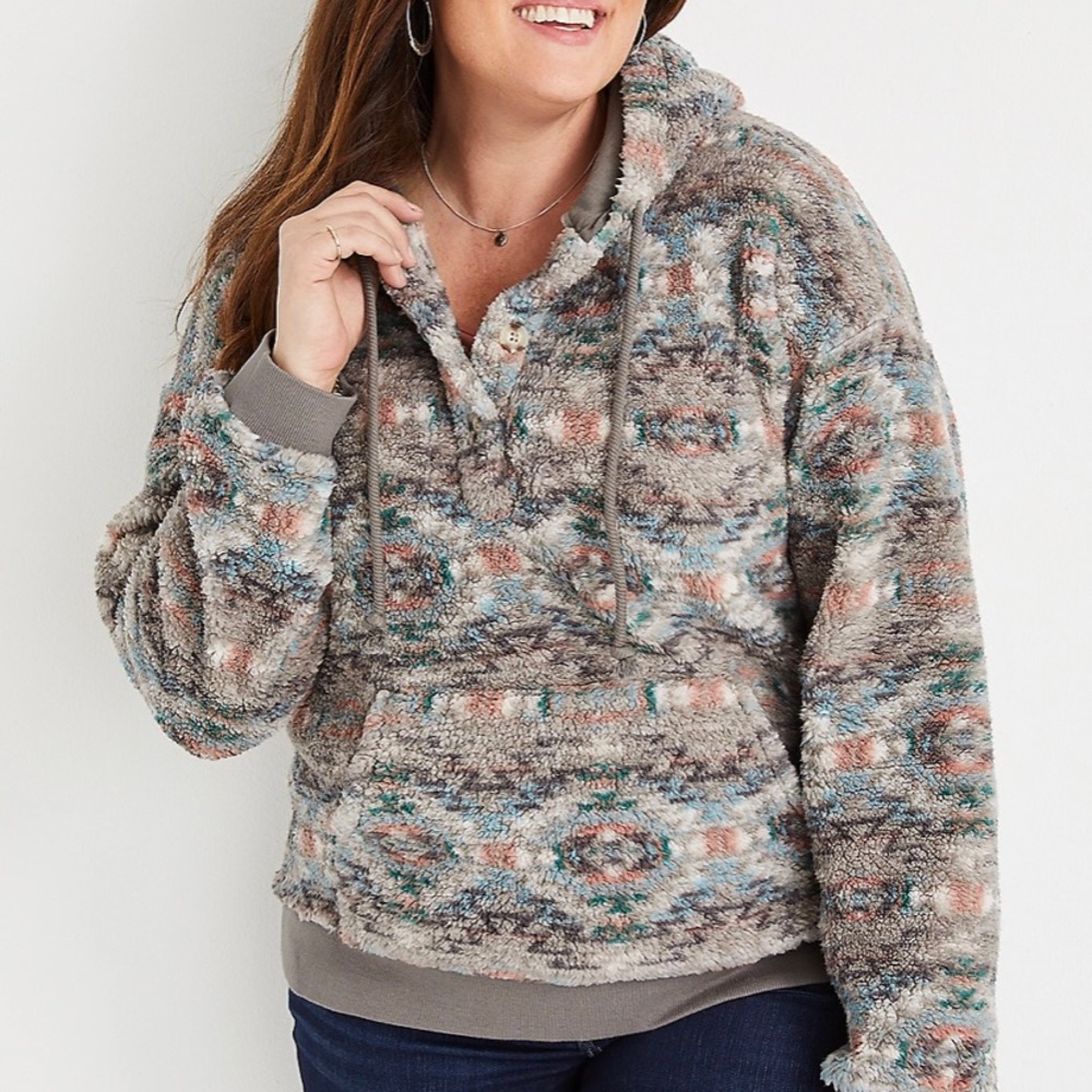 Maurices Gray Geo Sherpa Hoodie